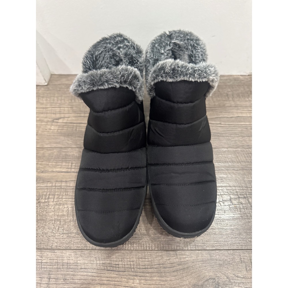 Minnetonka Black Quilted Puffer Ankle Boots Faux Fur Lined Winter Shoes